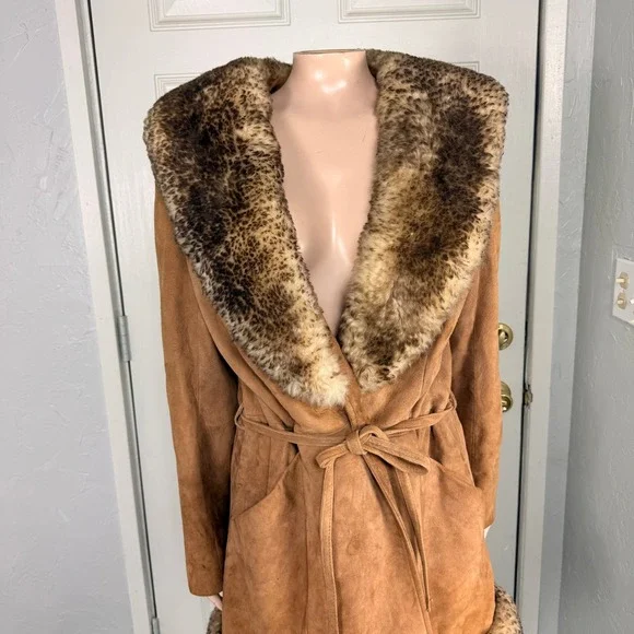 Vintage 70s Scully Penny Lane Jacket  14 Fur Suede Leather Tie Coat Y2K K3-16 - Picture 2 of 10